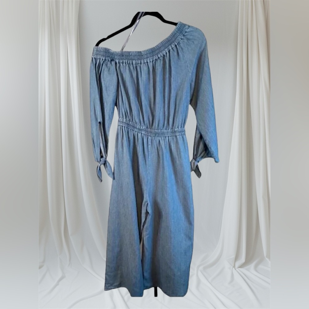 Michael Kors Women's Off The Shoulder Cropped Jumpsuit Blue Size Large NWOT - Picture 5 of 8